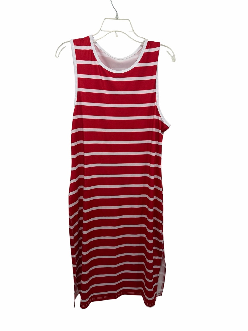 Red & White Striped Sleeveless Midi Dress
